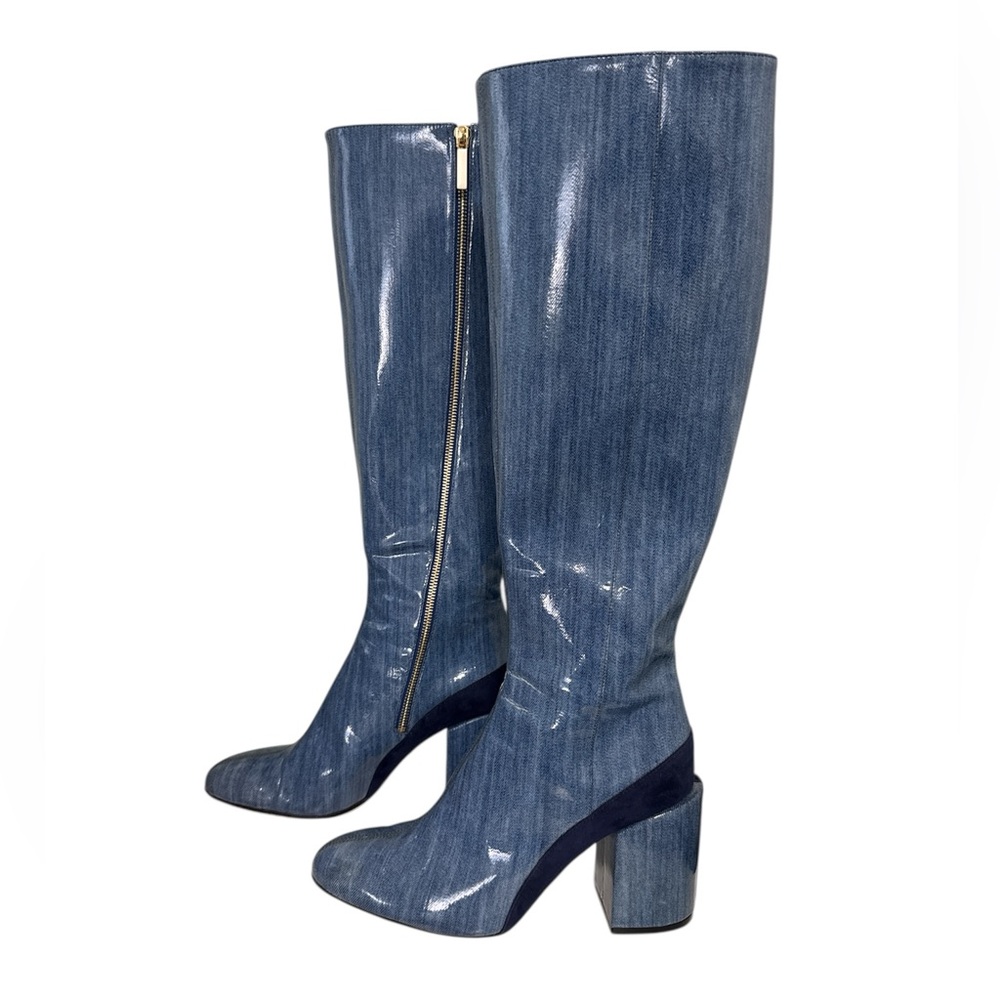 Dear Frances Elle Knee High Patent Leather Boots Size 40 (US 9.5-10) Blue